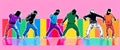 people dancing breakdance banner illustration rainbow colored