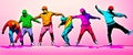 people dancing breakdance banner illustration rainbow colored