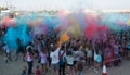 People dancing in colored war event, Larnaca, Cyprus