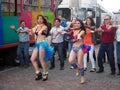 People dancing Macarena on the street, Quito, Ecuador. Royalty Free Stock Photo