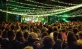 People dancing and raising hands on a summer night music festival in nature Royalty Free Stock Photo