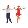 People dancing salsa or bachata dance flat vector illustration isolated.