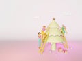 People decorate Christmas tree. Woman preparing for the new year. Happy New Year. Merry Xmas Holiday Party. 3D illustration