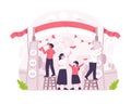 People decorate the gate to celebrate Indonesia Independence Day on August 17th. Indonesia Independence Day illustration Royalty Free Stock Photo