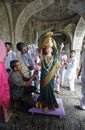 People decorate Goddess idol for festival at Kapilsiddha Malikarjun Temple