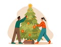 People decorating Christmas tree vector Royalty Free Stock Photo