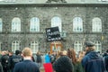 People demonstrating outside the government of Iceland during th