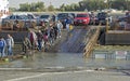 People descended from the ferry an improvised passage