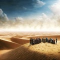 People in desert watching a sandstorm coming digital art Royalty Free Stock Photo