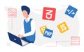 People developer create code, programming web language with icons, programmer working Royalty Free Stock Photo