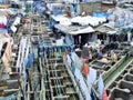 People at Dhobi Ghat, the world's largest outdoor laundry in Mumbai, India