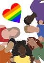 people from different ethnic groups in rainbow-colored clothes are holding hands. LGBT community. Human rights. LGBTQ Royalty Free Stock Photo