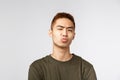 People, different expressions and lifestyle concept. Close-up portrait of funny silly, handsome young guy pouting