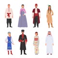 People different nationalities in ethnic clothes set. Male and female avatar characters in japanese kimono arab white