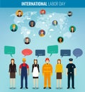 People of different occupations with infographics elements. Professions icons set. Business template for international