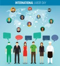 People of different occupations with infographics elements. Professions icons set. Business template for international