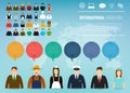 People of different occupations. Professions set with infographic elements. International Labor Day. Vector