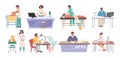 People of different occupations and professions, workers cartoon characters at workplace, flat vector illustration. Royalty Free Stock Photo
