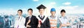 People in different occupations standing with graduation Royalty Free Stock Photo