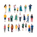 People in different poses flat style illustrations. Family with children, men and women of various age