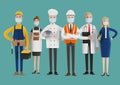 People of different professions. Builder, female waiter, cook, engineer, doctor and teacher. Labor Day.