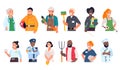People of different professions. Cartoon worker portraits to waist with hands. Multiethnic men and women in uniform