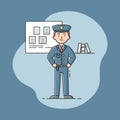 People Different Professions. National Holiday Labor Day. Policeman in Uniform. Blue Form. Confident Cop. Self-Confident