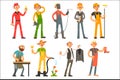 People of different professions and occupations in working outfit. Electrician, builder, welder, architect, molar
