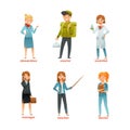 People of different professions set. Stewardess, courier, scientist, manager, teacher, doctor cartoon vector