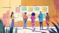 People of different races and genders are looking at a wall of sticky notes AIG535 Royalty Free Stock Photo