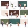 People in different situations. Characters in studying vector illustration Royalty Free Stock Photo