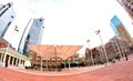 People Dine Under Sun Shades at Sundance Square, Fort Worth Texas