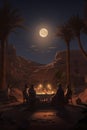 Moonlit Desert Dinner by Ancient Ruins