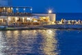 People dinning at the beach. Mediterranean coastline in Spain