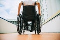 People with disabilities can access anywhere in public place with wheelchair,that make them independent in transportation and feel Royalty Free Stock Photo