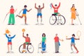 People with disabilities set in flat design. Vector illustration Royalty Free Stock Photo