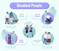 People with disability support flat color vector informational infographic template