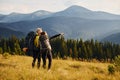 People discovering new lands. Majestic Carpathian Mountains. Beautiful landscape of untouched nature Royalty Free Stock Photo