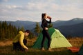 People discovering new lands. Majestic Carpathian Mountains. Beautiful landscape of untouched nature Royalty Free Stock Photo