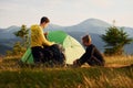 People discovering new lands. Majestic Carpathian Mountains. Beautiful landscape of untouched nature Royalty Free Stock Photo