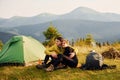 People discovering new lands. Majestic Carpathian Mountains. Beautiful landscape of untouched nature Royalty Free Stock Photo