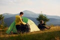 People discovering new lands. Majestic Carpathian Mountains. Beautiful landscape of untouched nature Royalty Free Stock Photo