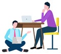 Man and Woman Working with Laptop, Broker Vector