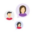 People discussion speech bubbles messages as teamwork talk chat or men and women social messaging network online icons