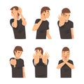 People with dissatisfied face expression showing different gestures set cartoon vector illustration