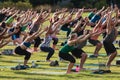 People Do Utkatasana Pose In Outdoor Group Yoga Class