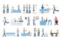 People Doctor Character Wearing Medical Uniform Observing Patient Vector Illustrations Set