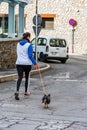 People and dogs in the amateur race in Encamp. Canicross in Andorra