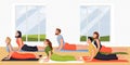 People doing cobra pose bhujangasana. Women and men practicing yoga and meditation. Vector characters illustration Royalty Free Stock Photo