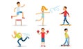 People Doing Different Kinds of Sports Vector Illustrations Set Royalty Free Stock Photo
